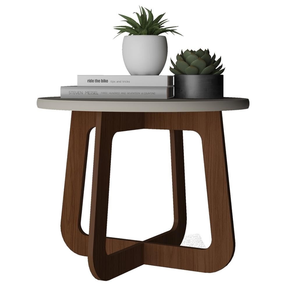 Mesa de Centro em MDF com Design Moderno - Jasmin Cor Cedro/Off White
