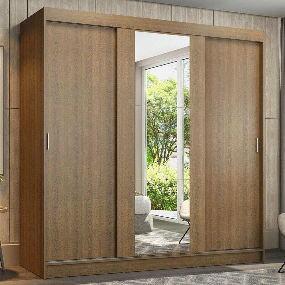 Guarda-Roupa Casal Madesa Reno 3P com Espelho Rustic - Design Moderno e Ampla Capacidade