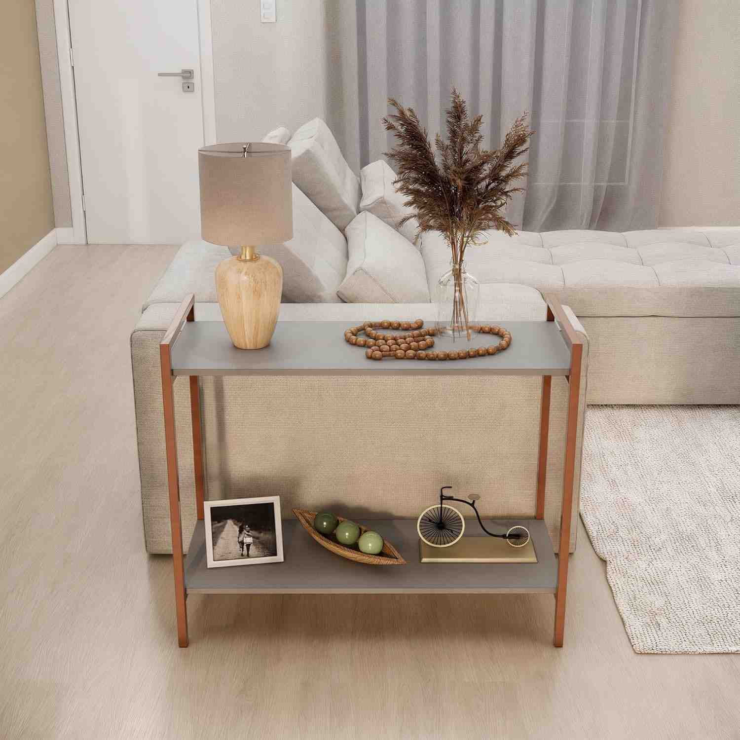 Balcão Aparador Moderno 80cm com Estrutura em Cobre - Ideal para Sala de Estar e Buffet