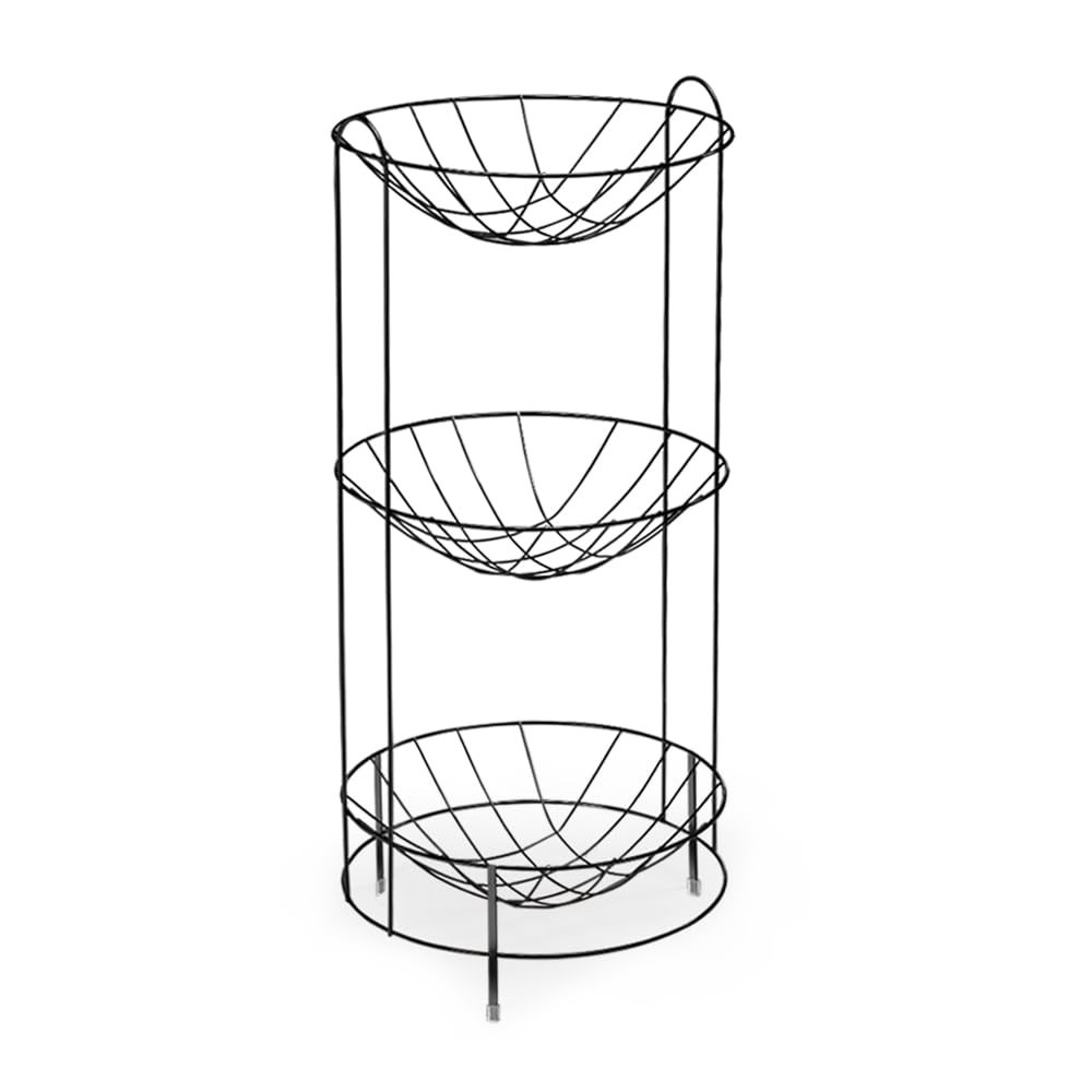 Fruteira Tripla Redonda com Rodízios 30cm - Design Moderno Preto Arthi