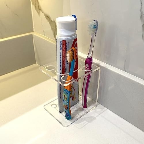 Suporte Escova e Pasta de Dentes em Acrílico Transparente Moderno