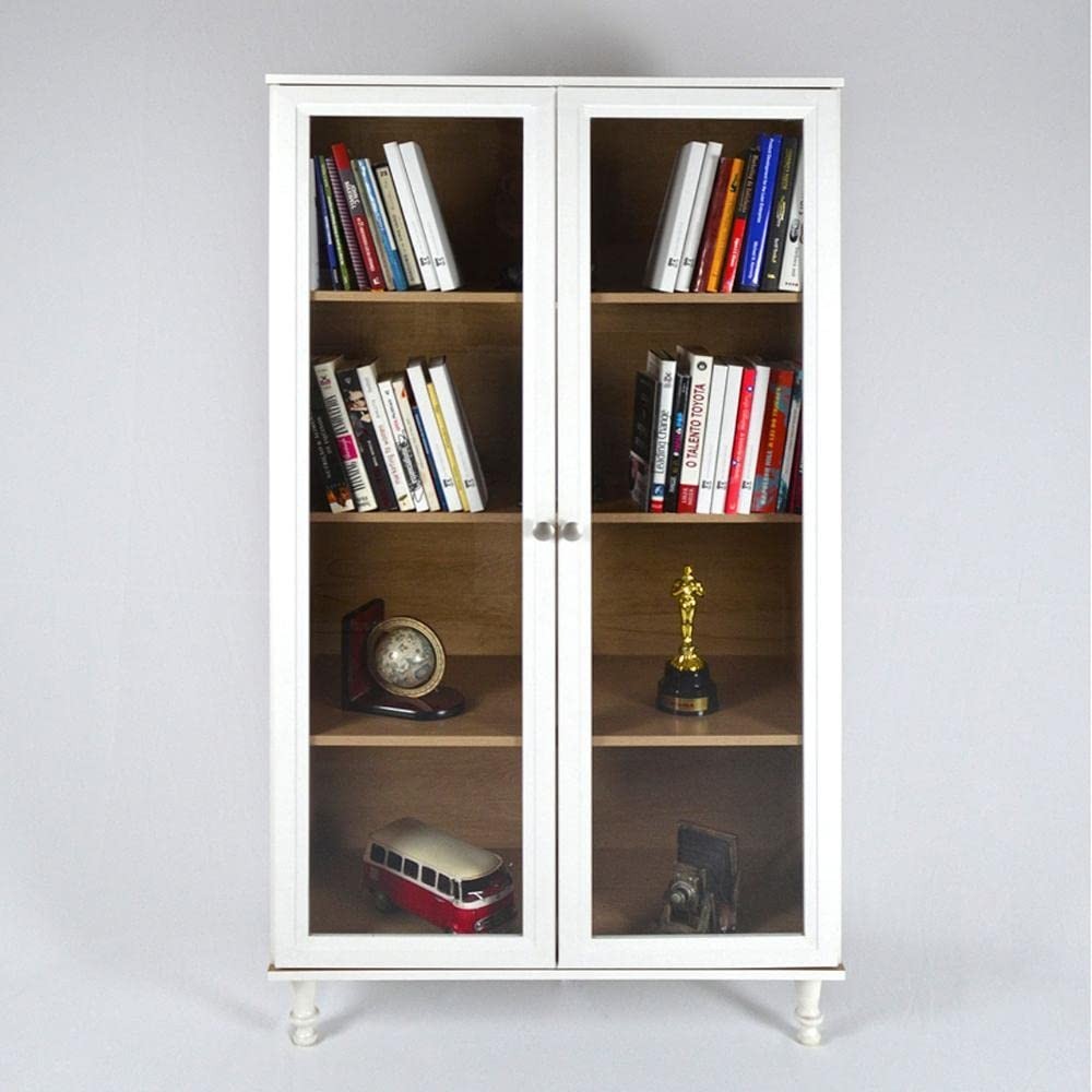 Estante para Livros Ditália 2 Portas com Vidro - Design Moderno em Branco