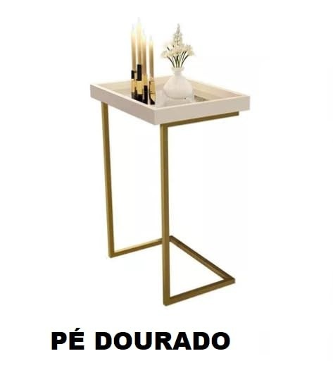 Mesa de Apoio Lateral para Sofá com Bandeja Removível - Design Moderno Dourado