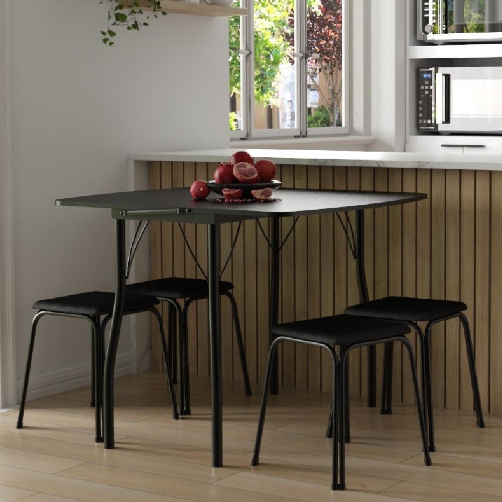Conjunto Mesa Extensível com 4 Banquetas Preto - Design Moderno e Espaço Otimizado