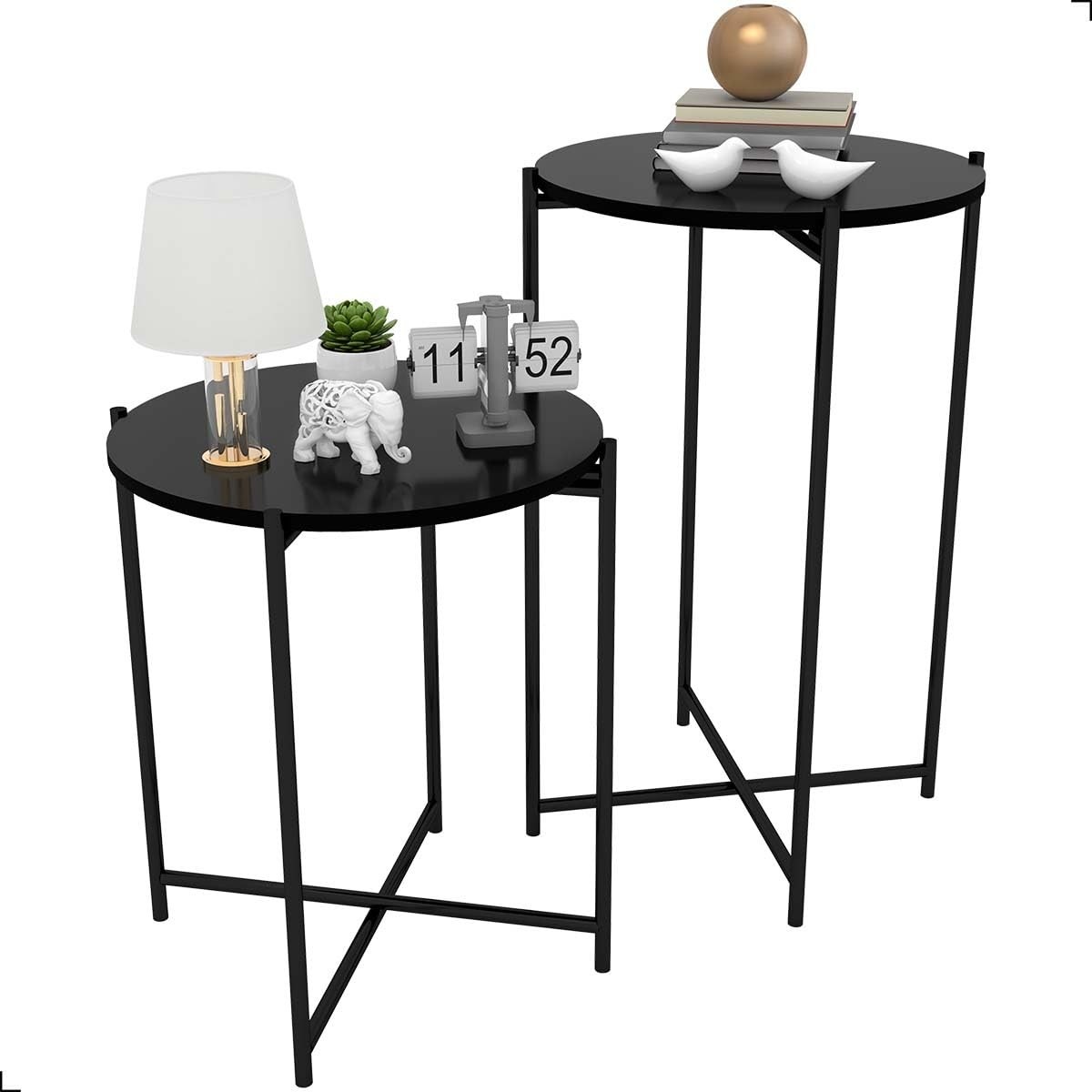 Kit 2 Mesinhas Estilo Industrial Lateral e Centro Articulada Preto - Design Moderno e Versátil