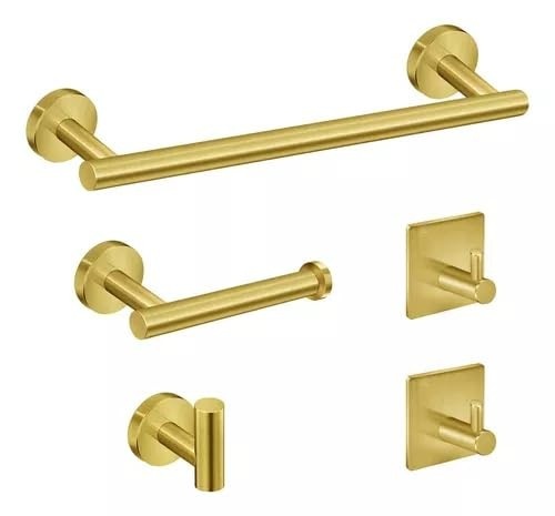 YESOP Kit de Acessórios para Banheiro 5 Peças em Aço Inoxidável Dourado – Moderno e Resistente