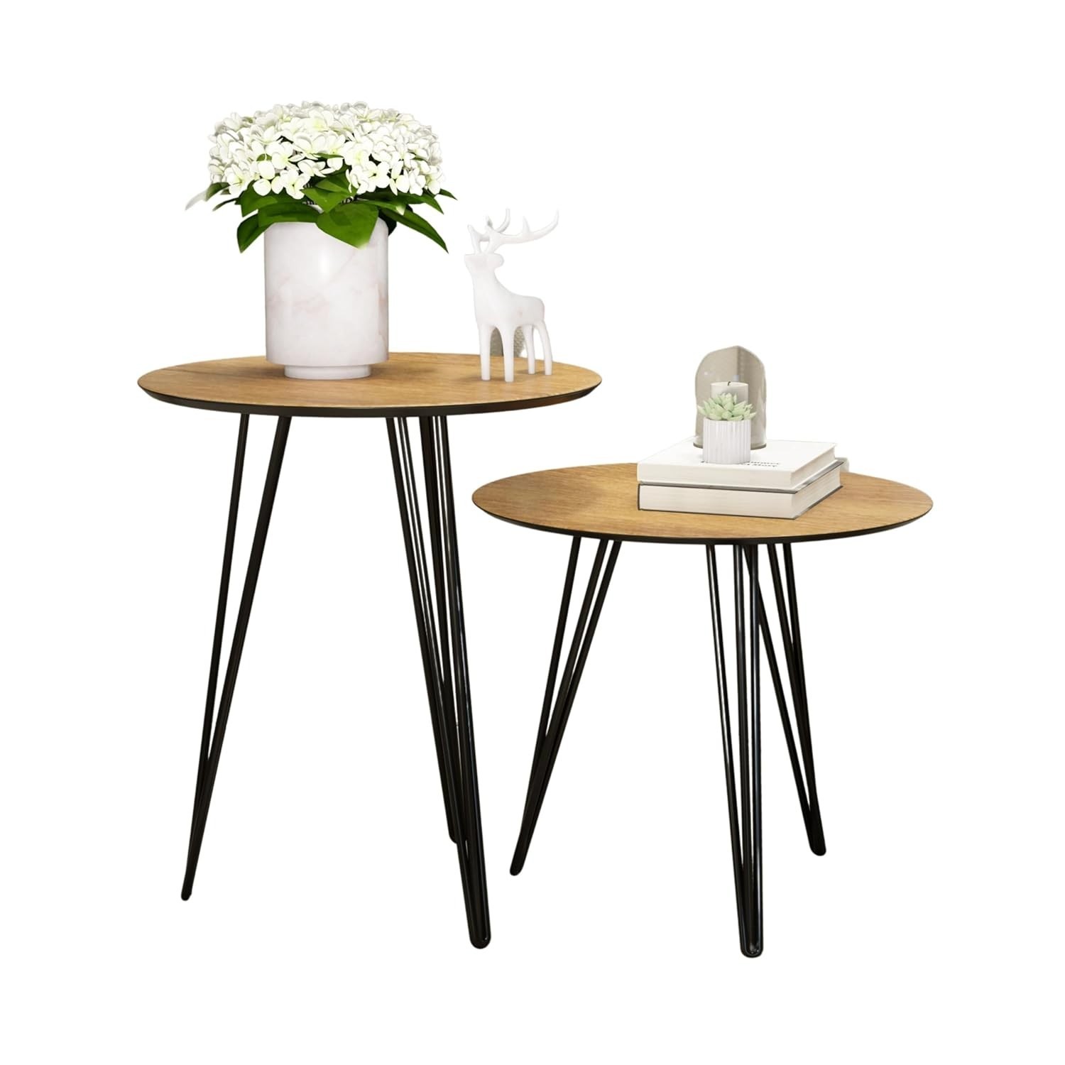 Conjunto 2 Mesinhas Laterais de Canto Redondas com Pés de Ferro - Design Moderno para Sala