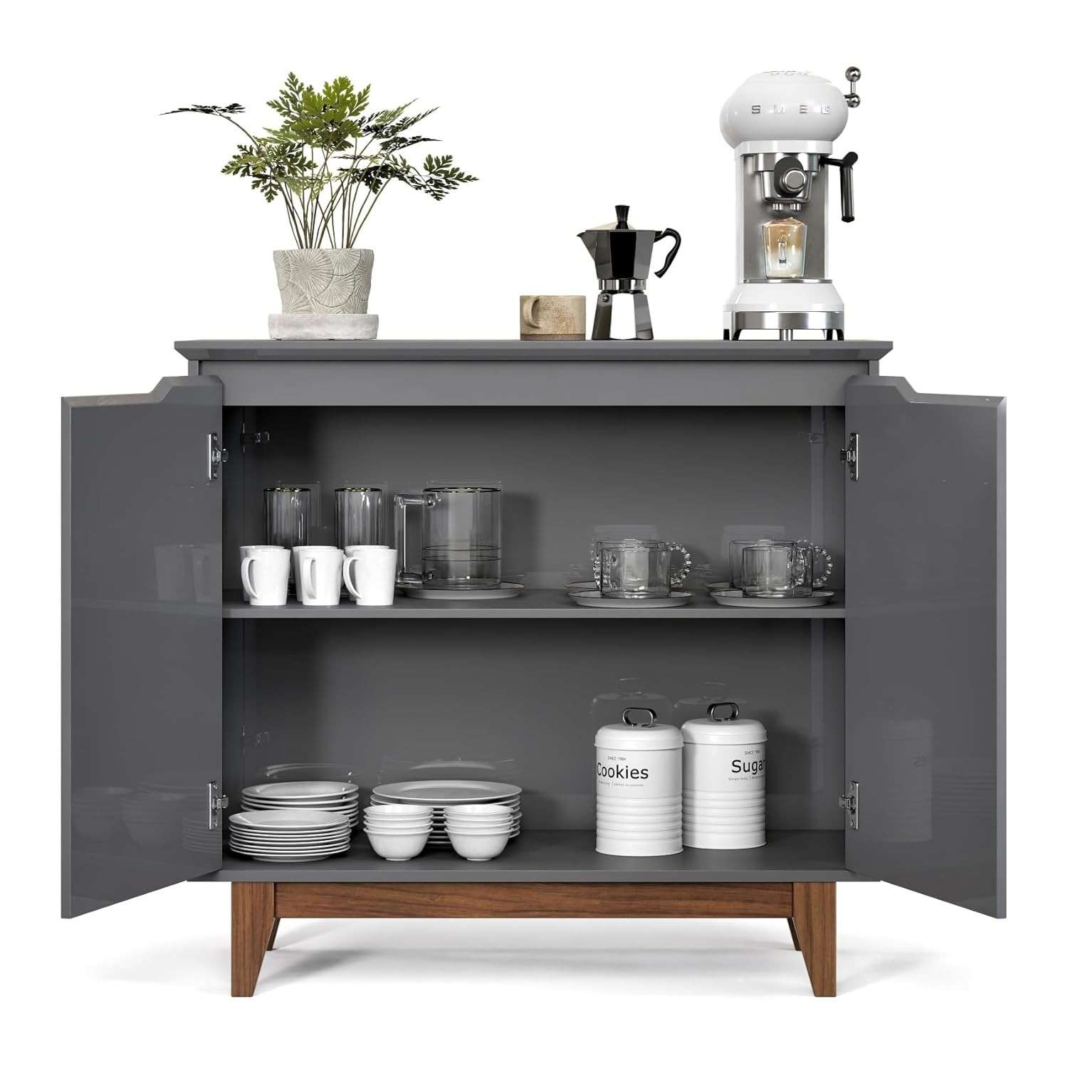 Buffet Flow 2 Portas Cinza - Aparador Moderno com Prateleira Ajustável para Sala de Jantar