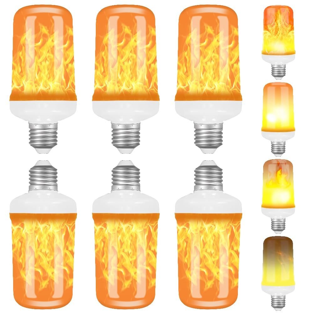 Kit 6 Lâmpadas LED Efeito Chama E27 3W 1400K - 4 Modos para Decoração Incrível