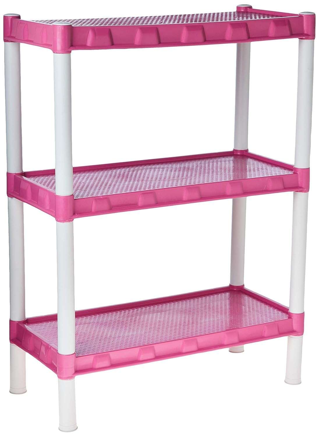 Estante Modular Rosa 3 Prateleiras - Design Moderno e Resistente com Suportes Brancos