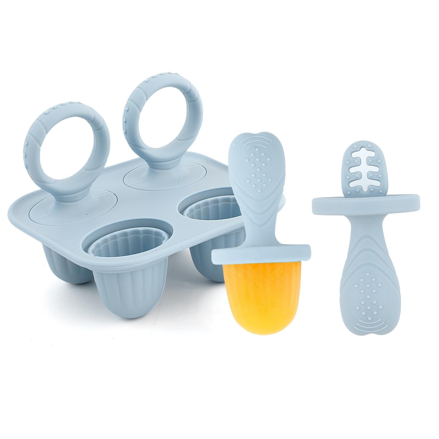 Molde Silicone para Picolés Bebês com Alças | 4 Cavidades para Lanches Congelados, Purê e Leite Materno