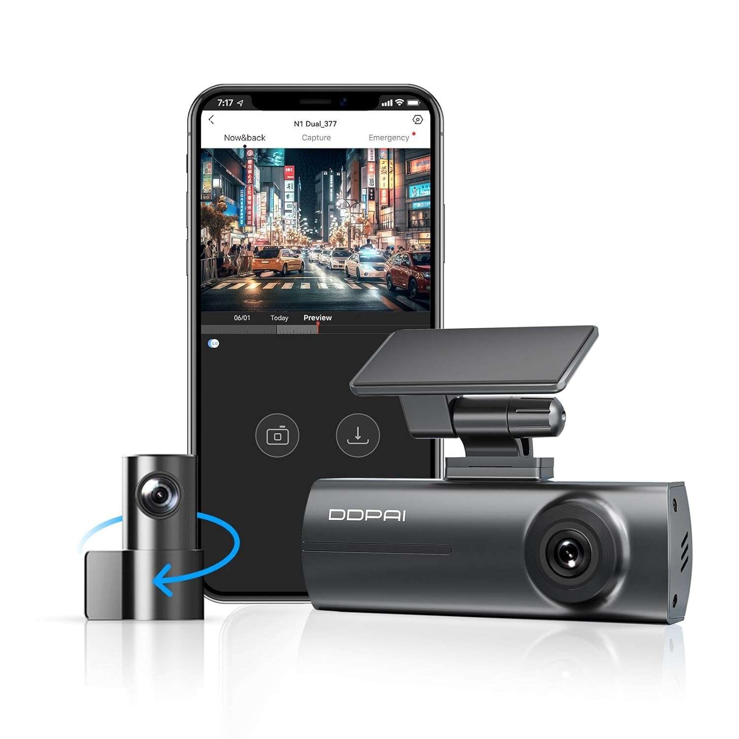 DDPAI N1: Câmera Veicular Dupla 1296P+1080P com Wi-Fi, Visão Noturna e Monitoramento 24h