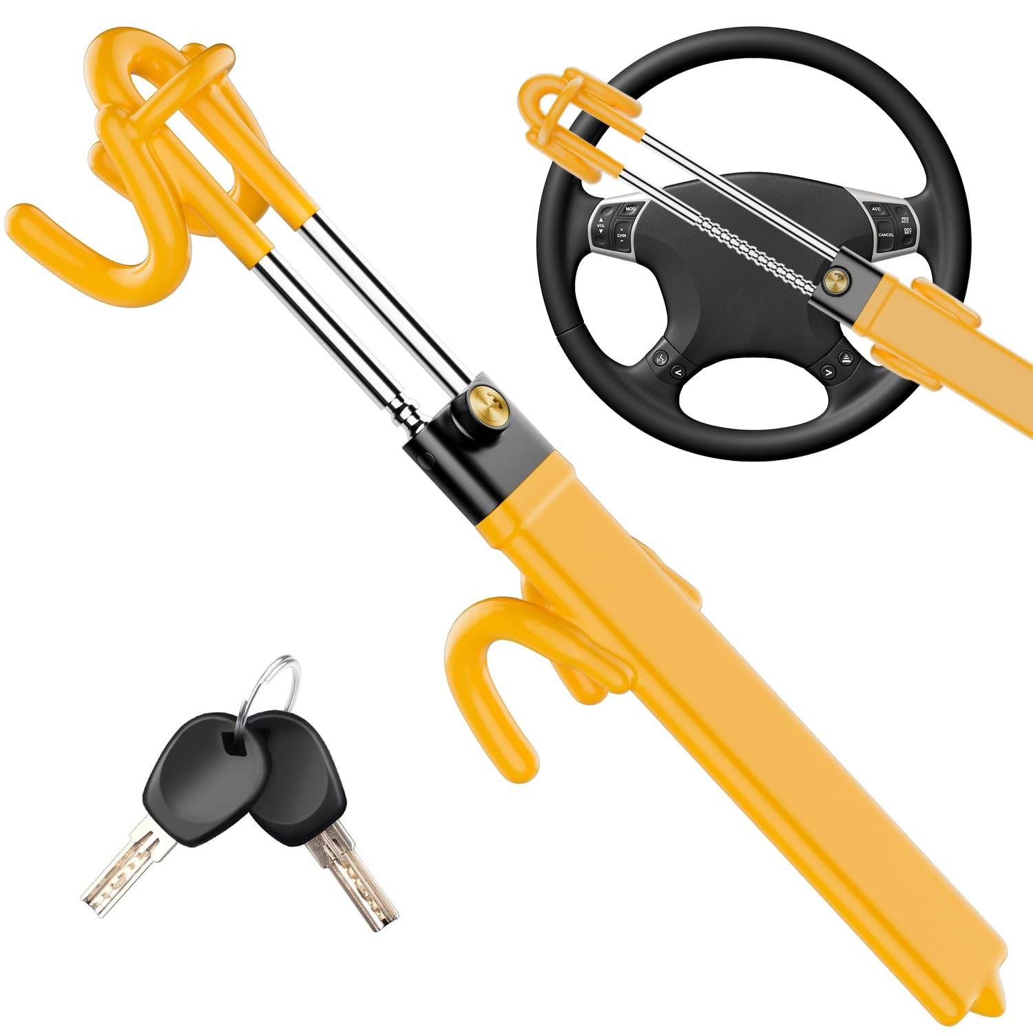 MONOJOY Trava de volante preta, Amarelo, Large, Trava de volante