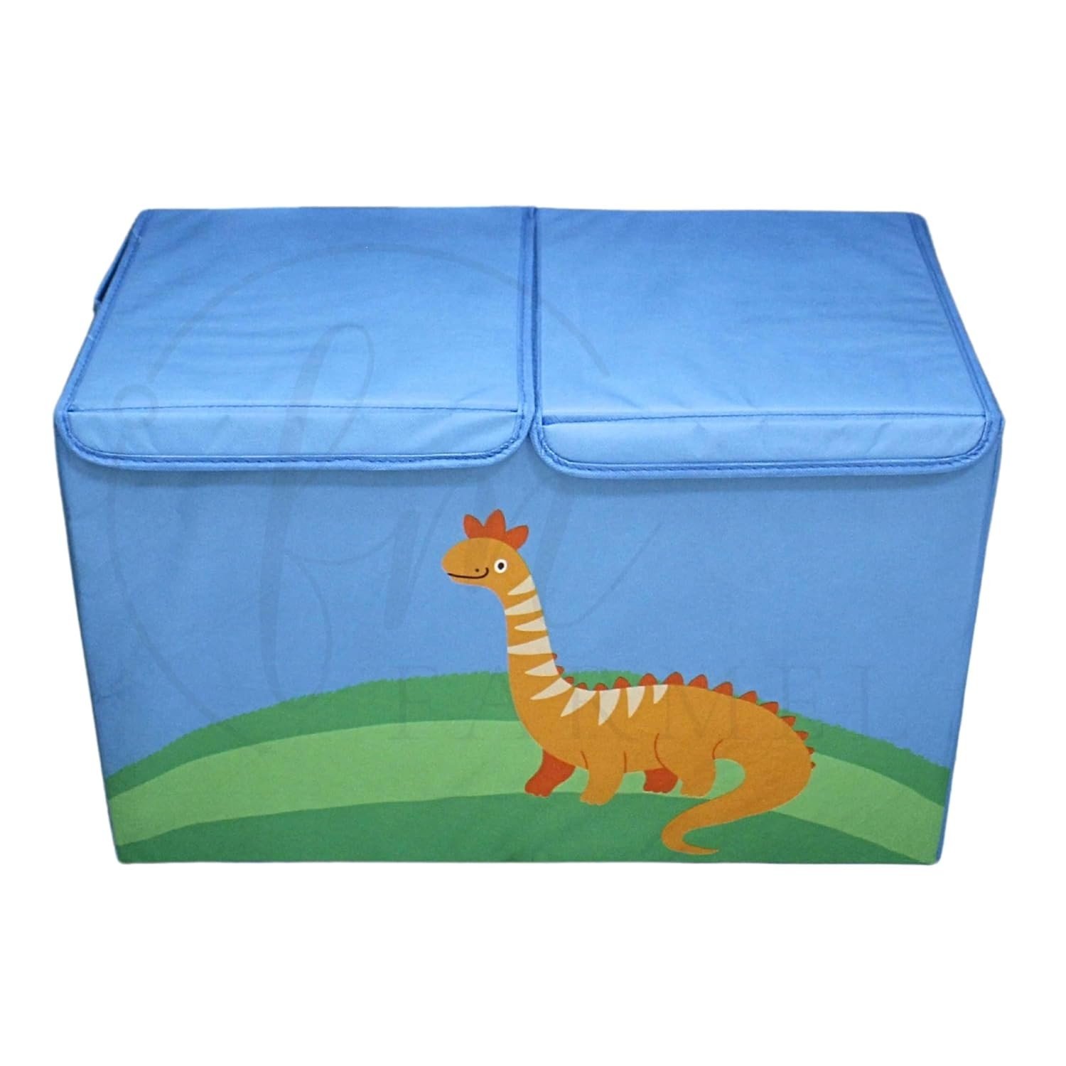 Baú de Brinquedos Azul 60x40 cm | Caixa Organizadora Montável Estampada para Quarto Infantil