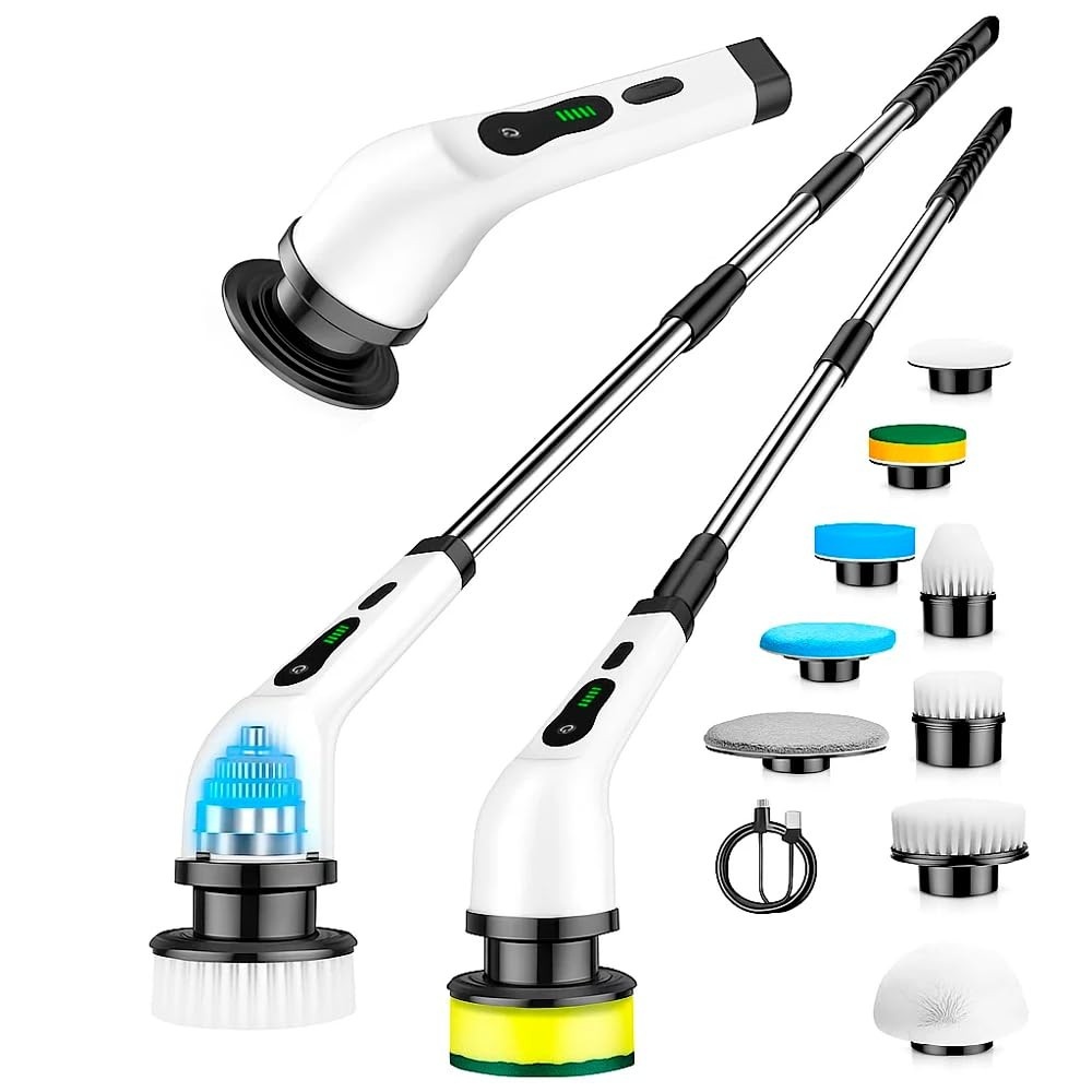 Esfregão Elétrico 9 em 1 Recarregável – Mop Giratório 360º Sem Fio para Limpeza Profunda de Pisos e Azulejos