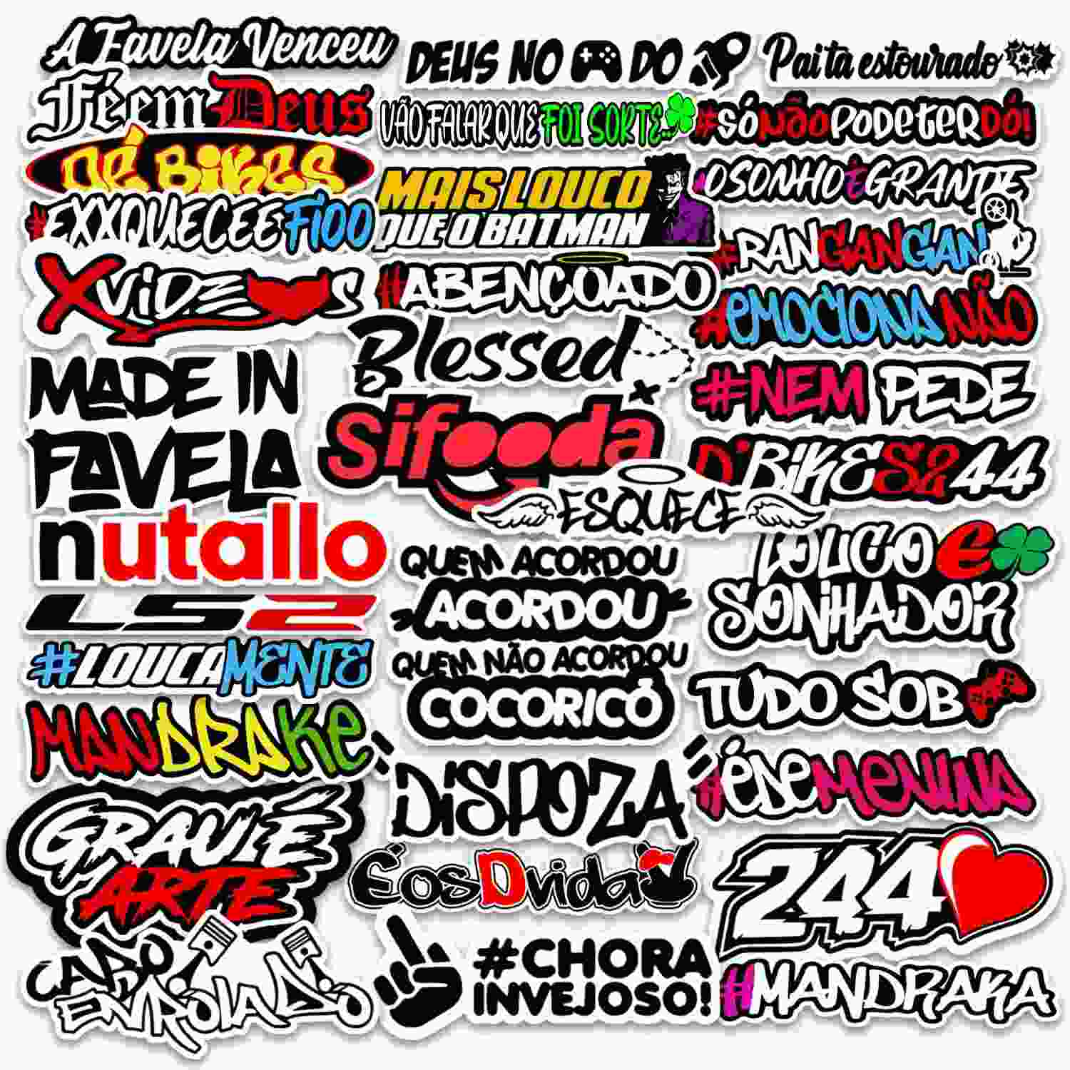 Super Kit 50 Adesivos Frases Criativas para Carro, Moto, Bike, Bagagem, Caderno e Notebook - Sticker Cartela