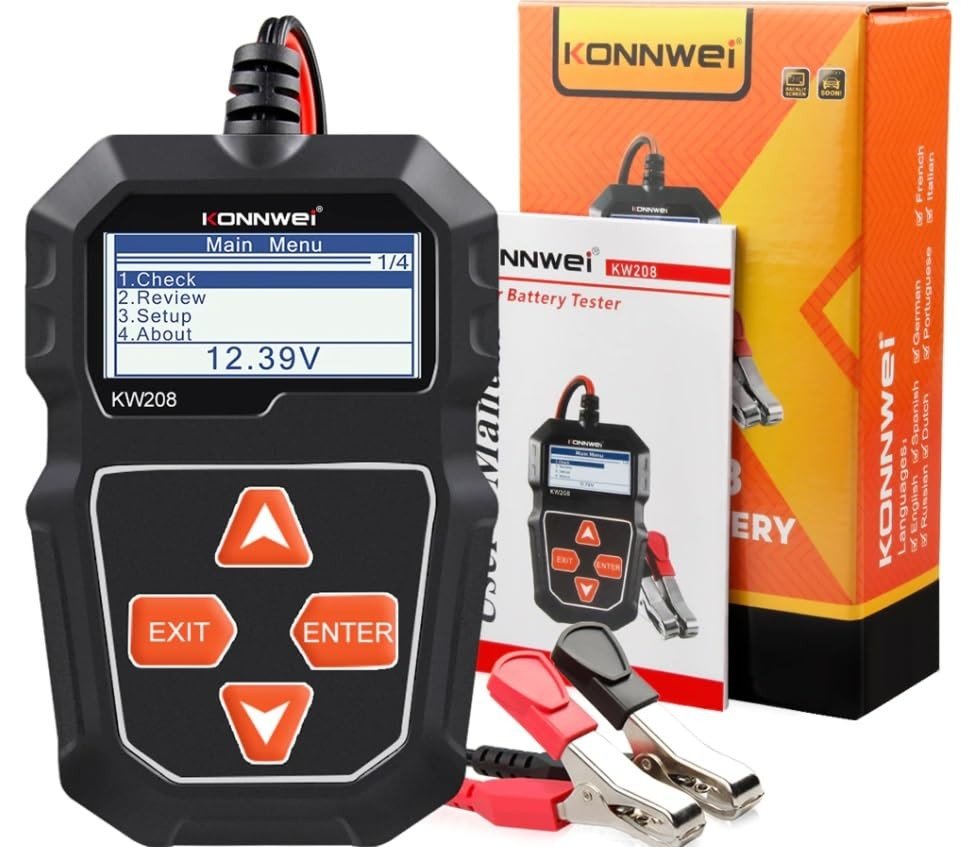 Konnwei KW208: Testador de Bateria Automotiva 12V Essencial para Carros, Motos e Lanchas