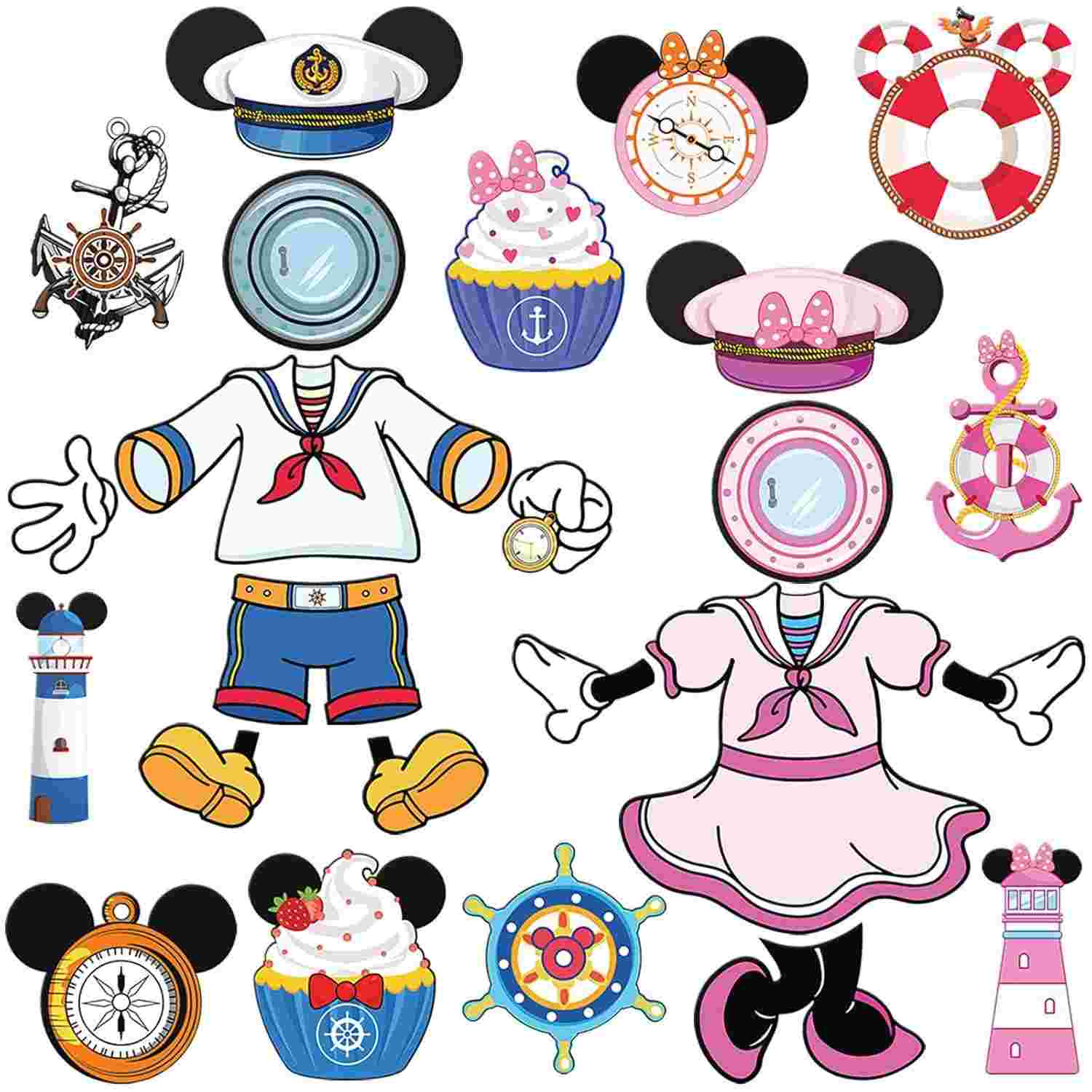 24 Ímãs de Porta de Cruzeiro Divertidos: Decoração de Cabine com Tema Mouse Azul e Rosa