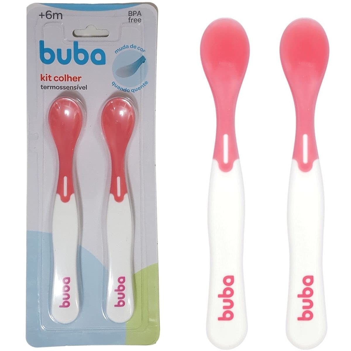 Kit Colher Termossensível Muda Cor - Segurança e Diversão na Introdução Alimentar Buba Rosa