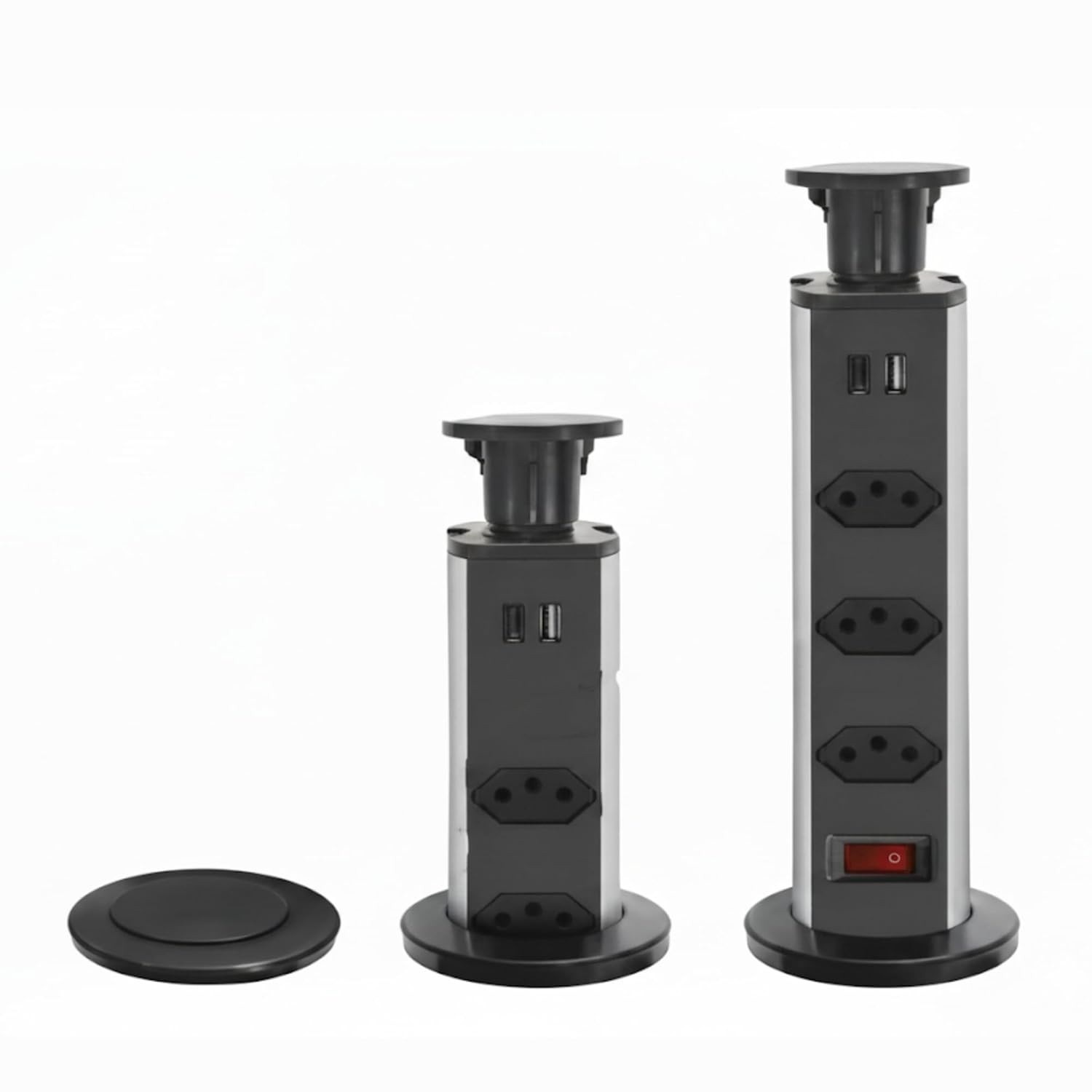 Torre Tomada Retrátil 3 Tomadas + USB + USB-C para Bancada - Multiplug Embutir 1.8m