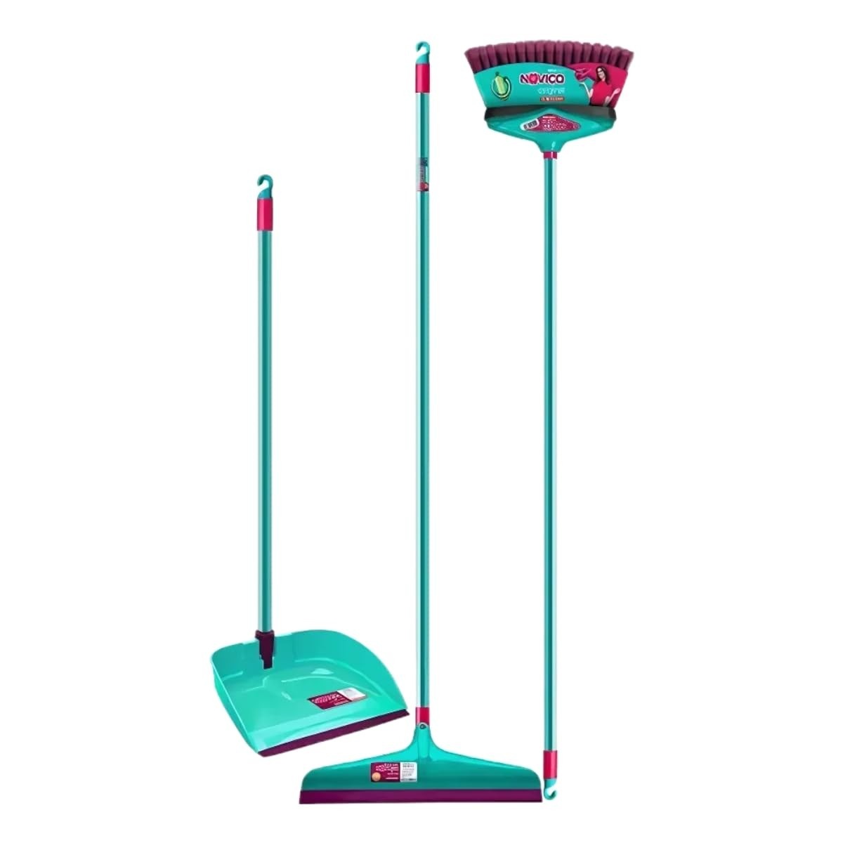 Kit Noviça Limpeza Premium - Vassoura Multiuso + Rodo Ballena 40cm + Pá de Lixo Articulada