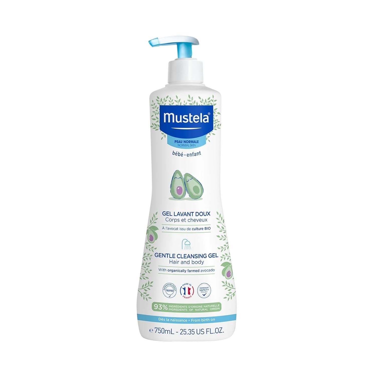 Mustela Gel Lavante Suave 750ml - Sabonete Líquido Corpo e Cabelo Infantil com 93% de Ingredientes Naturais