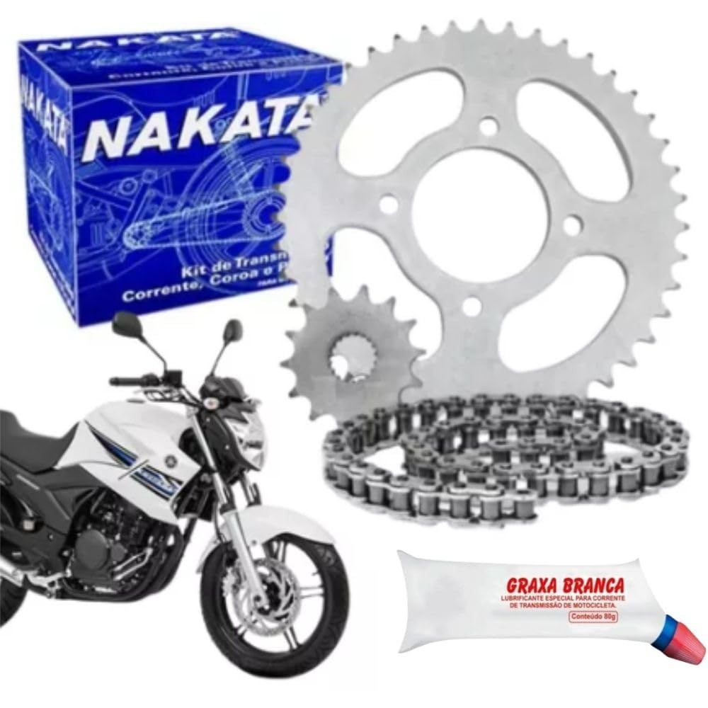 Combo Corrente e Coroas Nakata para Yamaha Fazer 250 (2005-2016) com Retentor e Graxa