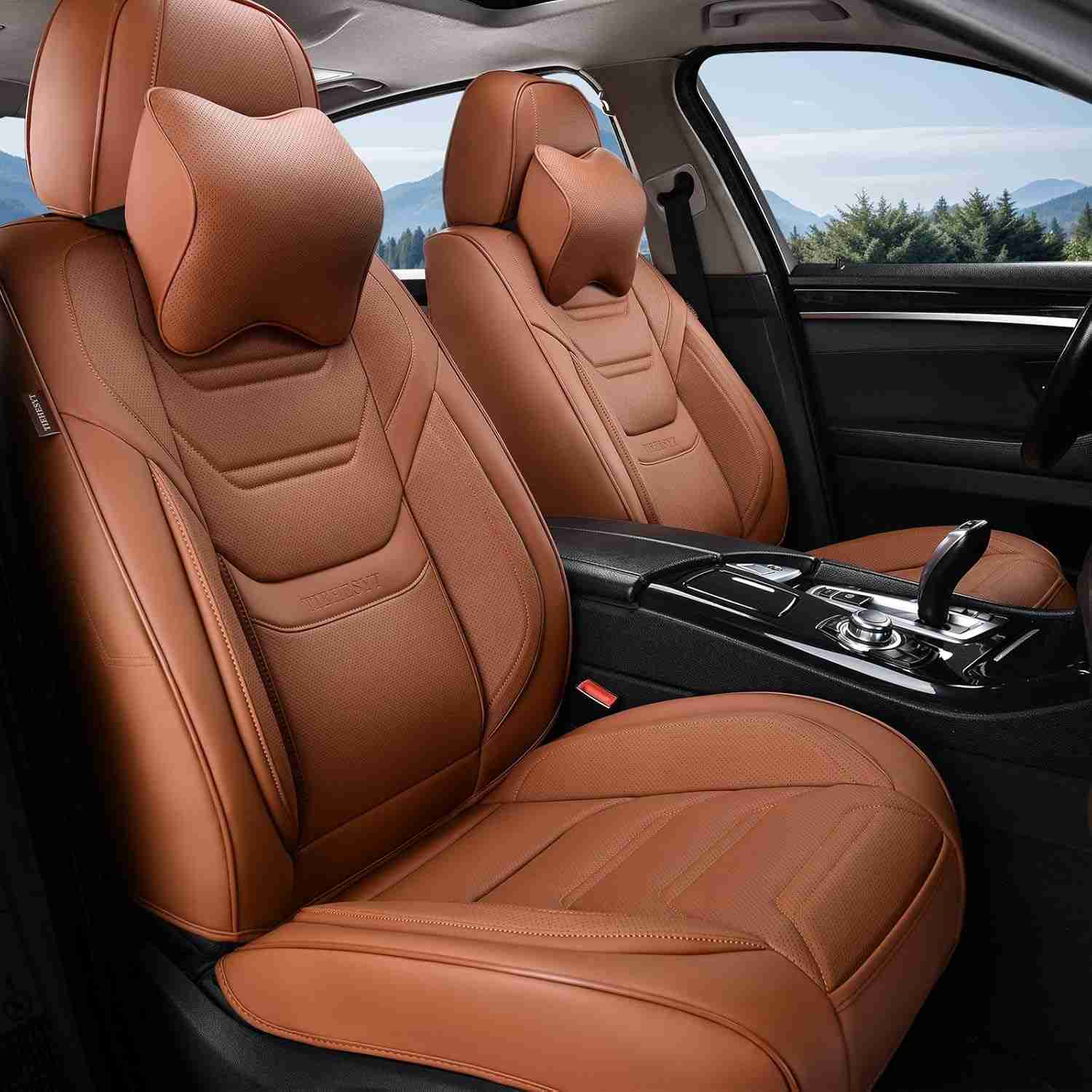 Conjunto de Capas de Assento de Couro Napa Respirável para Carro - Conforto e Estilo (Marrom, Par Frontal)