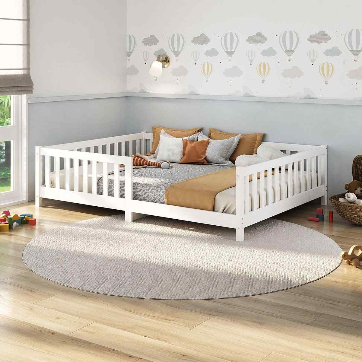 Cama Montessoriana Infantil Eva - Grade de Proteção, Madeira Natural, Design Moderno