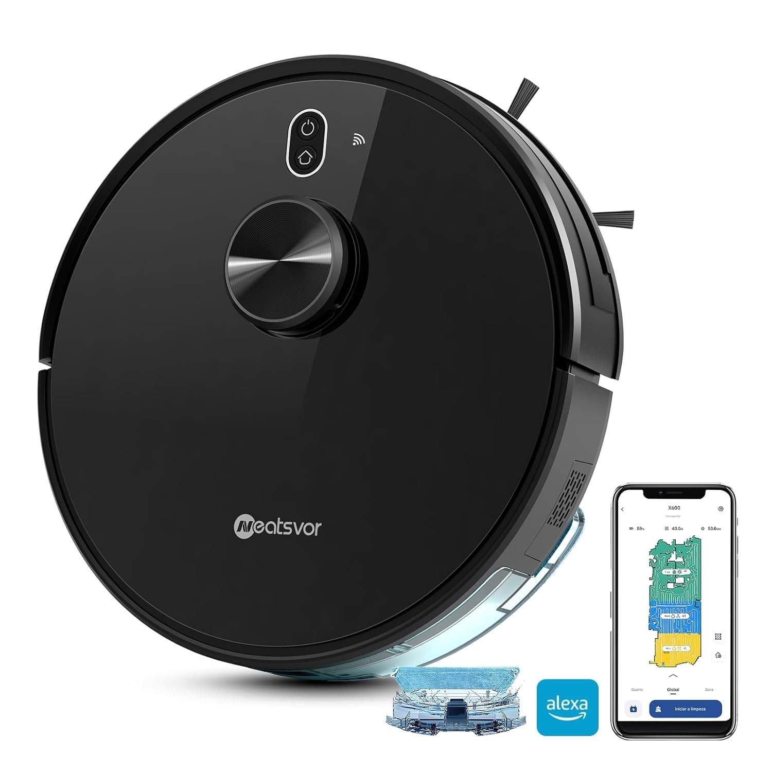 Robô Aspirador Neatsvor X600 com Mapeamento LiDAR, 3000Pa, Aspira, Varre e Esfrega | Controle por App e Voz | Bivolt