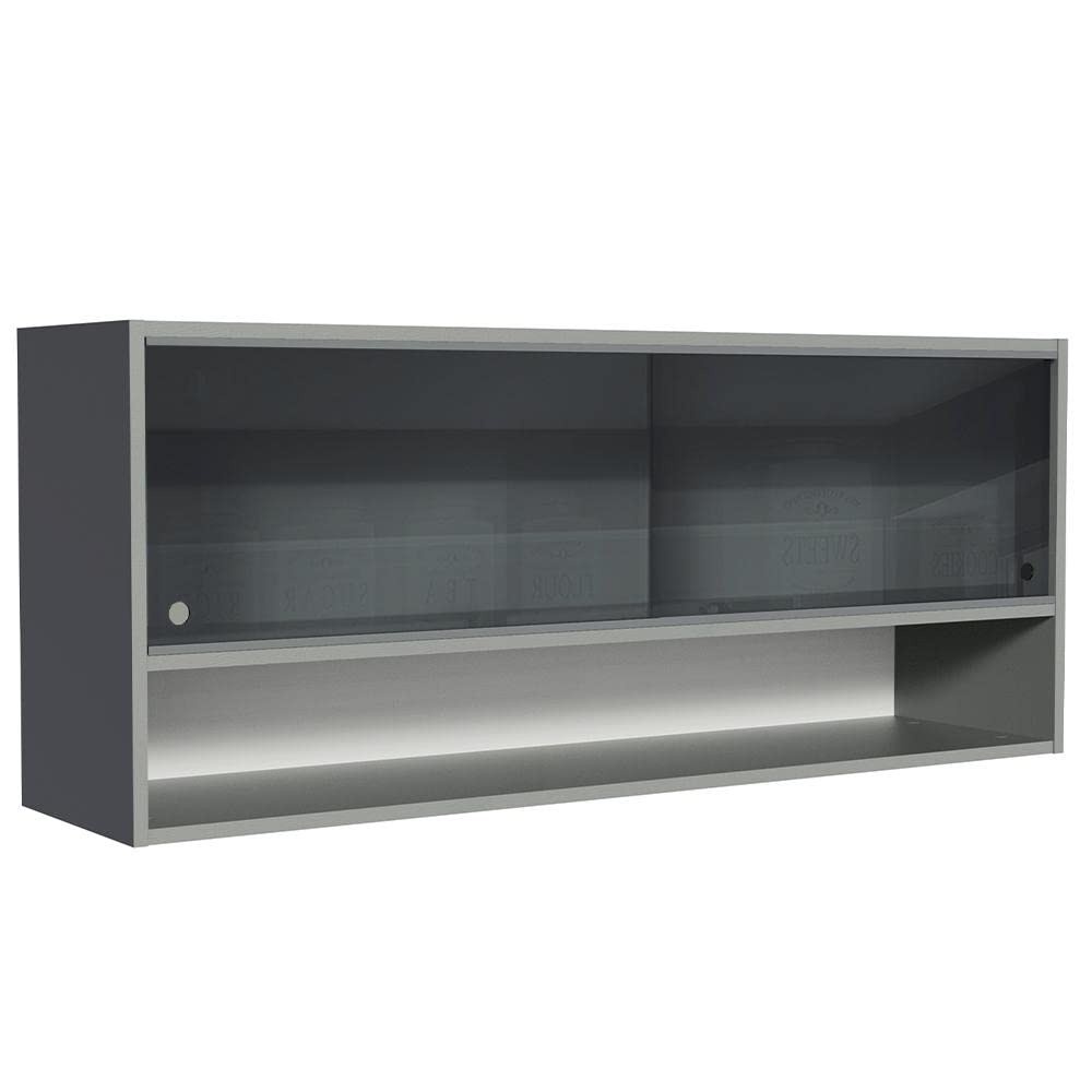 Armário Aéreo 2 Portas de Correr de Vidro Neutral e 1 Nicho Cinza - Modernize seu Ambiente com Estilo e Funcionalidade
