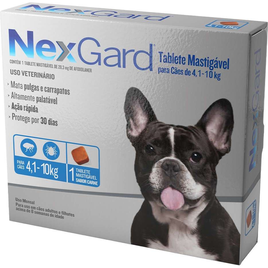 NexGard 28,3 mg: Proteção Mensal Contra Pulgas e Carrapatos para Cães de 4,1 a 10 kg