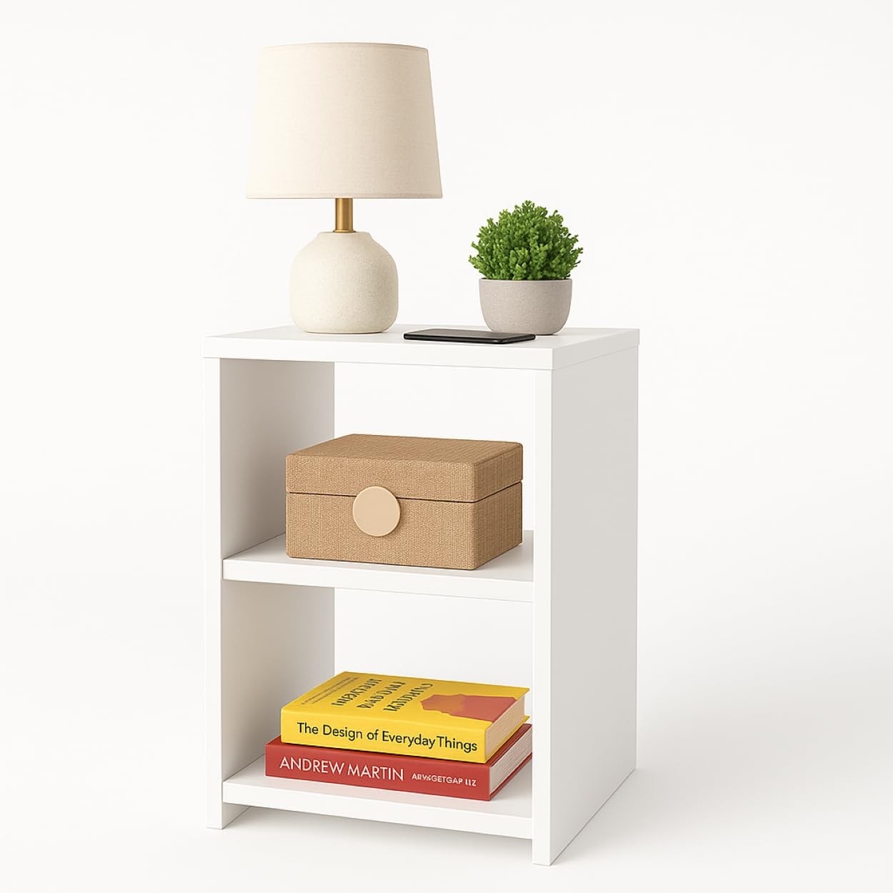 BOXFAN Mesa de Cabeceira Moderna com Nicho em MDF – Design Compacto e Funcional para Quartos Pequenos