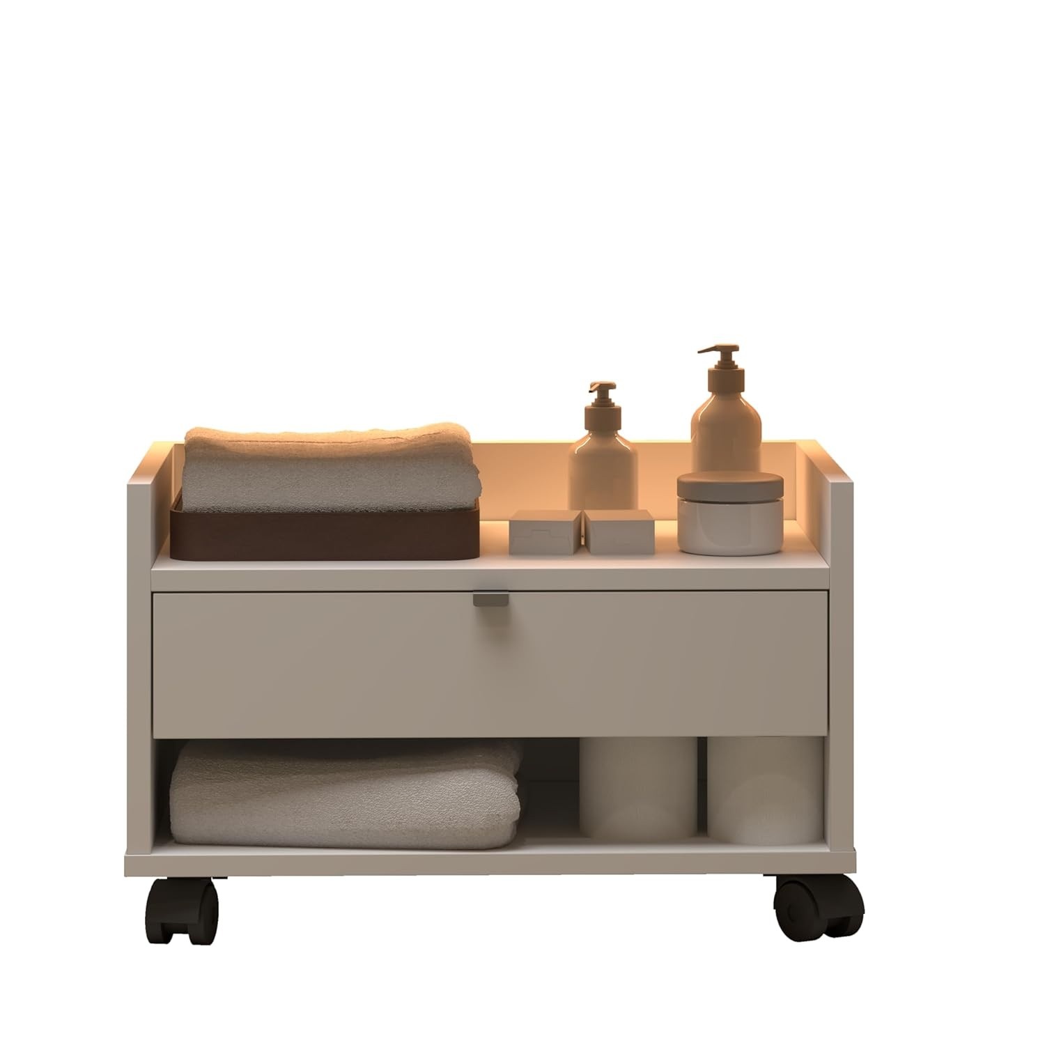 Armário de Banheiro Gabinete Prisma com Gaveta, Nicho e Rodinhas – Design Moderno Off White