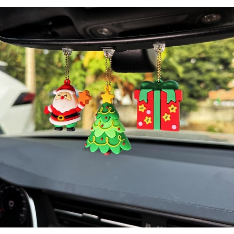 Decoração de Natal Adorável: Kit 3 Peças Papai Noel para Interior de Carro