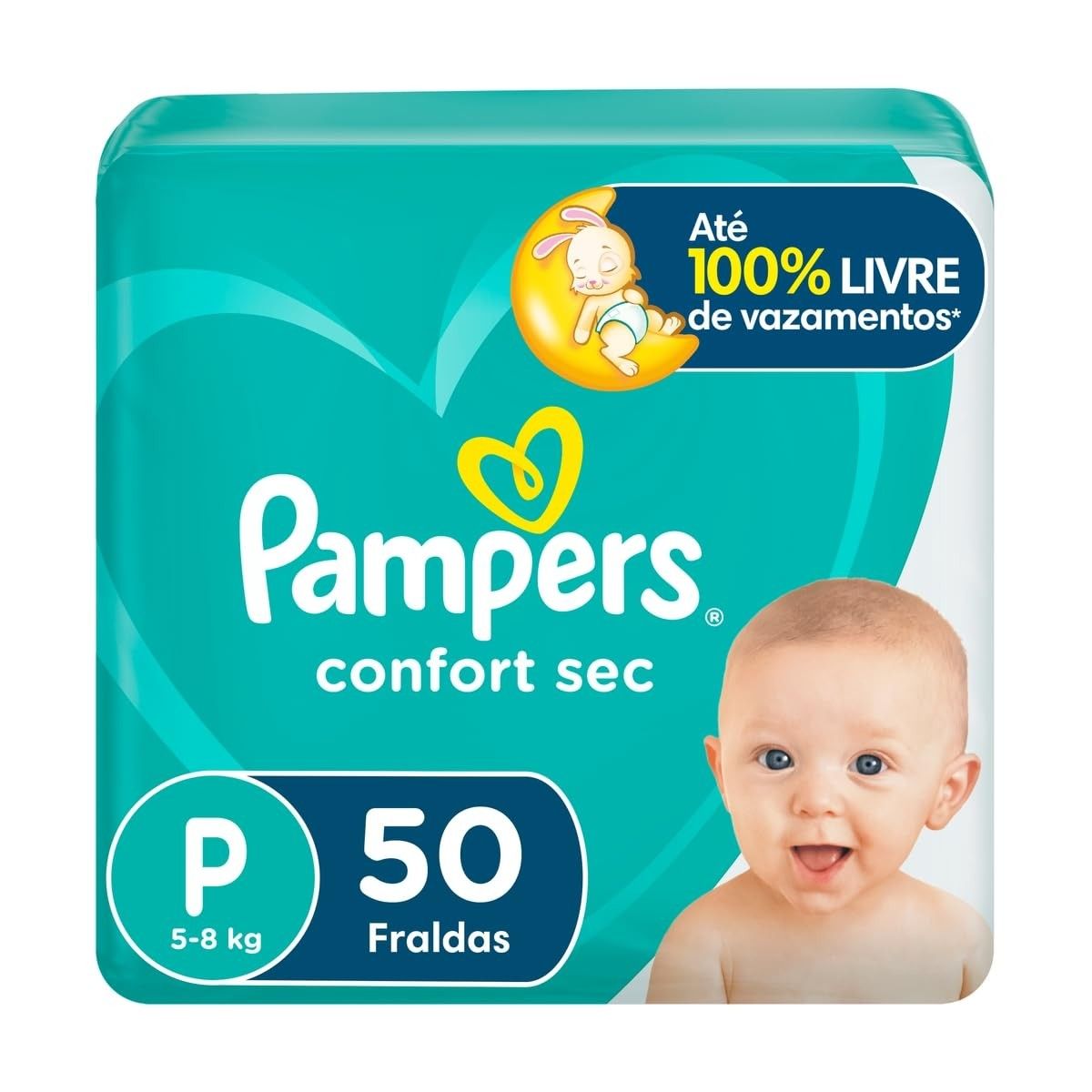 Fralda Pampers Confort Sec Tamanho P - 50 Unidades | Proteção Noturna Ultra Absorvente