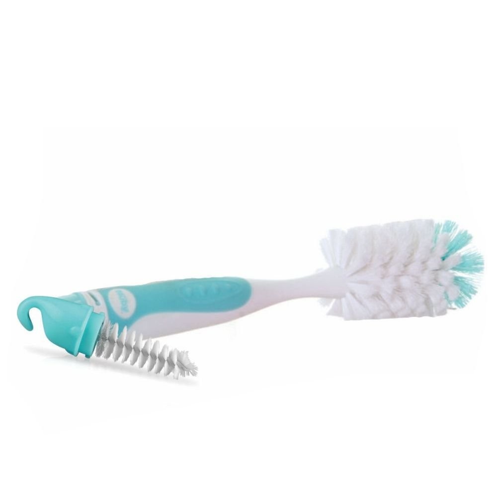 Escova 2 em 1 Nûby para Bico e Mamadeira com Gancho Azul - Limpeza Completa e Prática