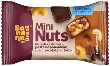 Banana Brasil Mini Nuts Barra de Castanhas e Pasta de Amendoim com Cobertura de Chocolate Ao Leite Com 22 Unidades de 15G (330G)