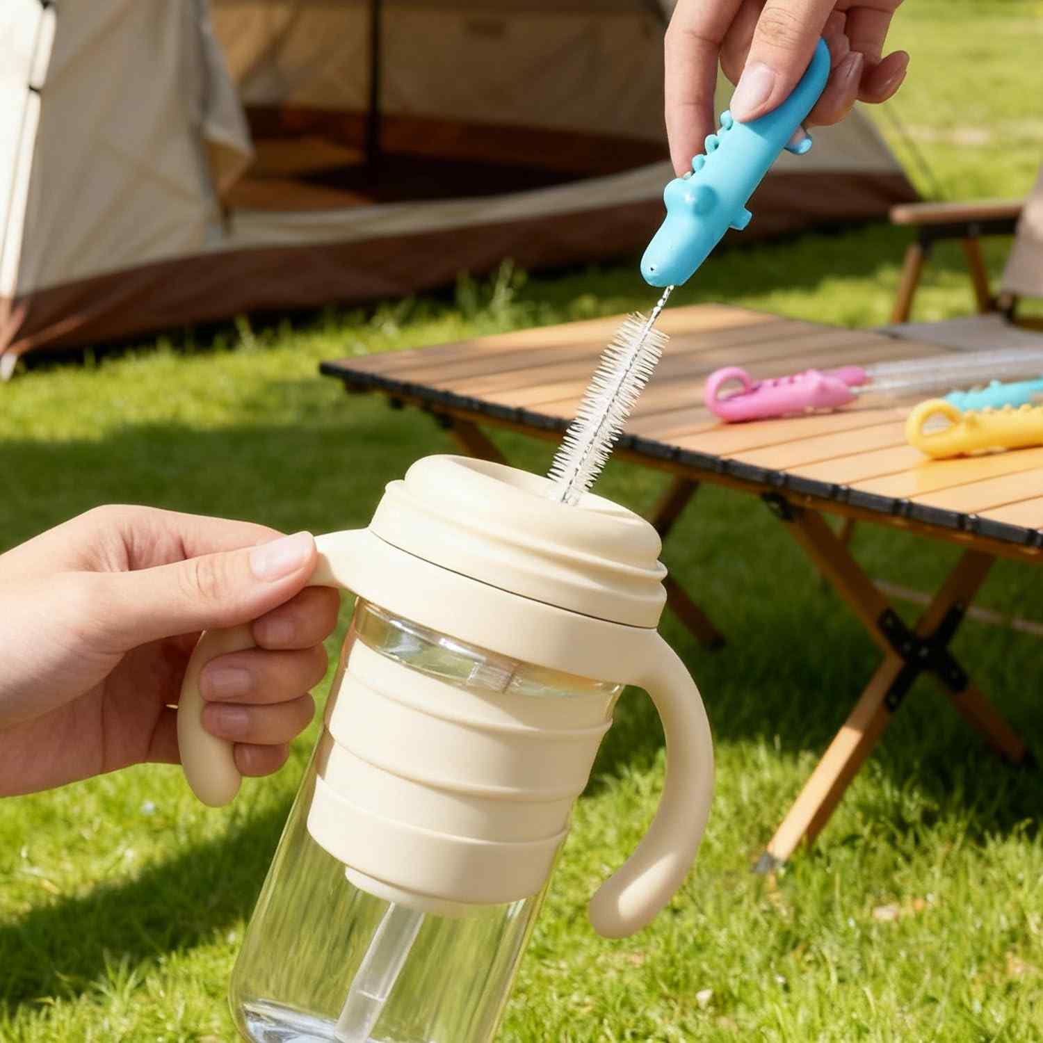 Escova de Limpeza para Canudos e Tubos em Aço Inoxidável - Nylon Resistente com Cabo Longo