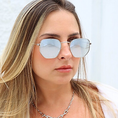 Óculos Hexagonal Prata: Estilo e Proteção UV400