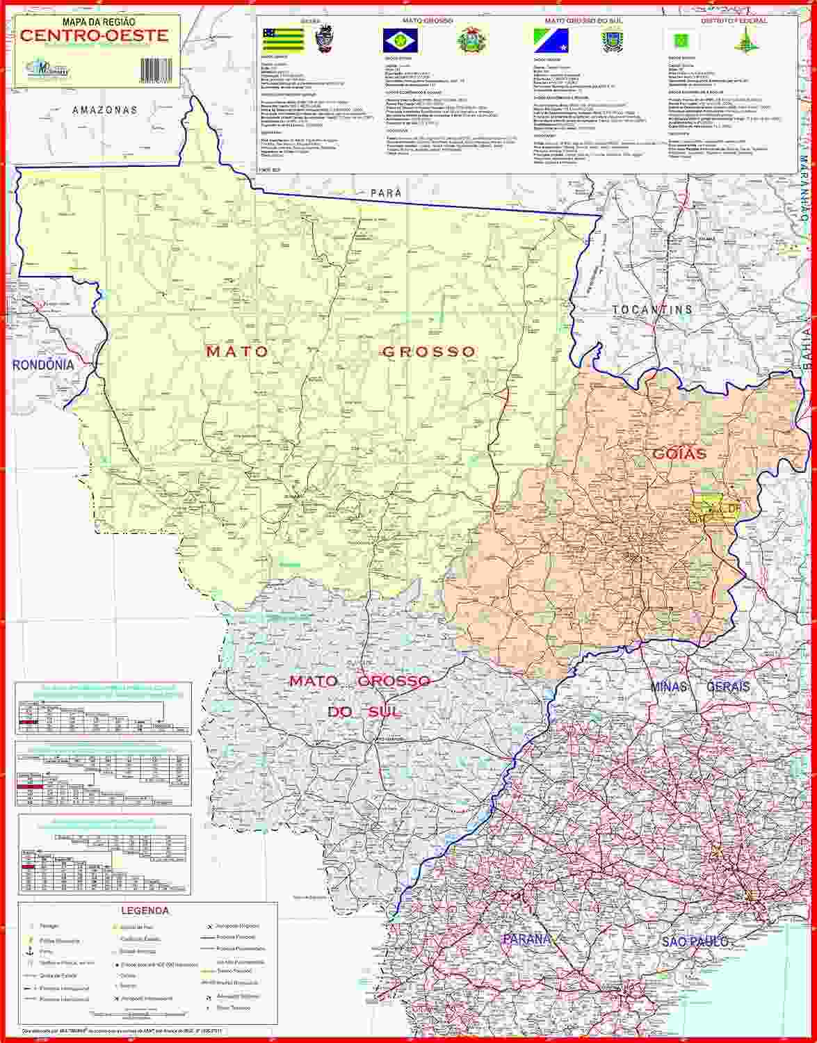 Mapa Político Região Centro-Oeste do Brasil Gigante 89x117cm - Completo e Durável
