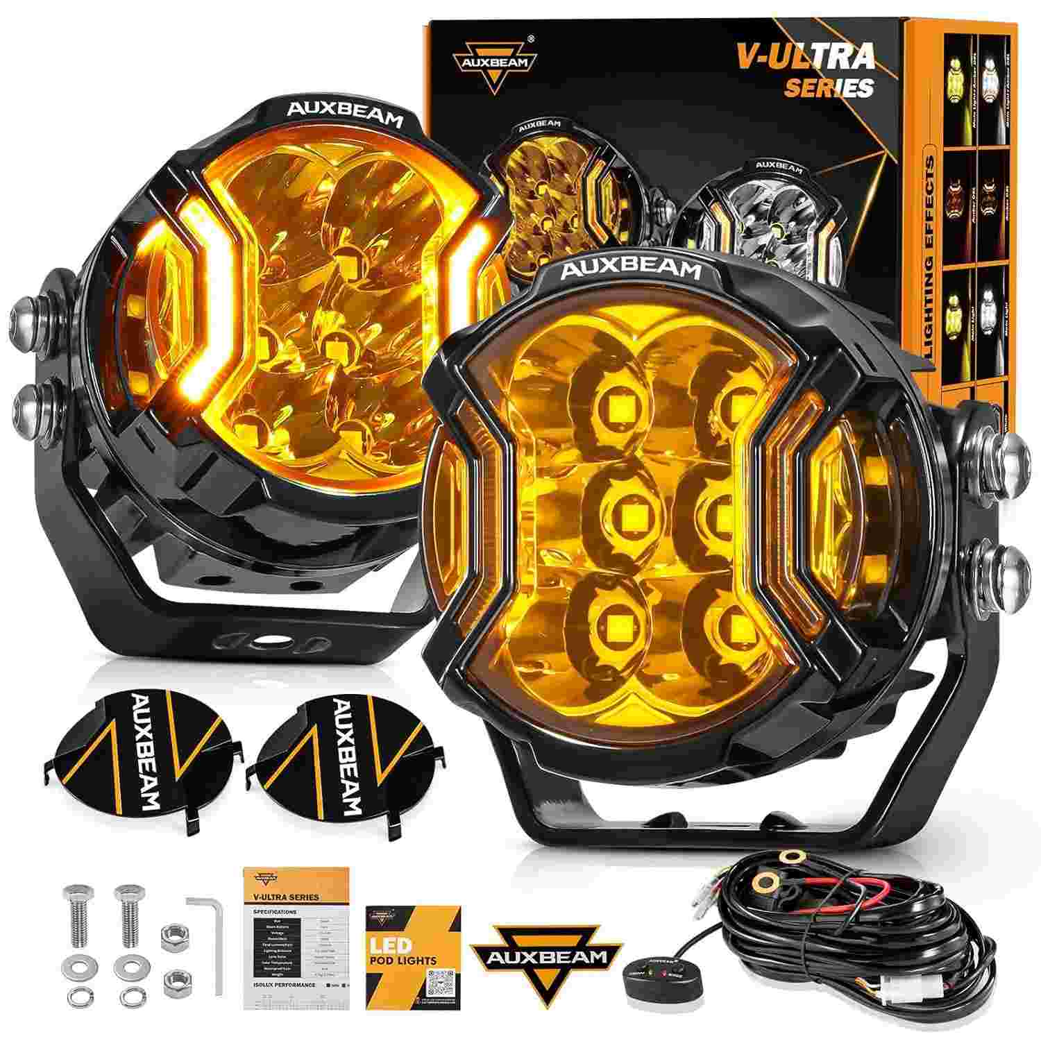 Auxbeam V-Ultra Series: Iluminação LED 108W 270° com DRL Âmbar - Aventura e Segurança Off-Road