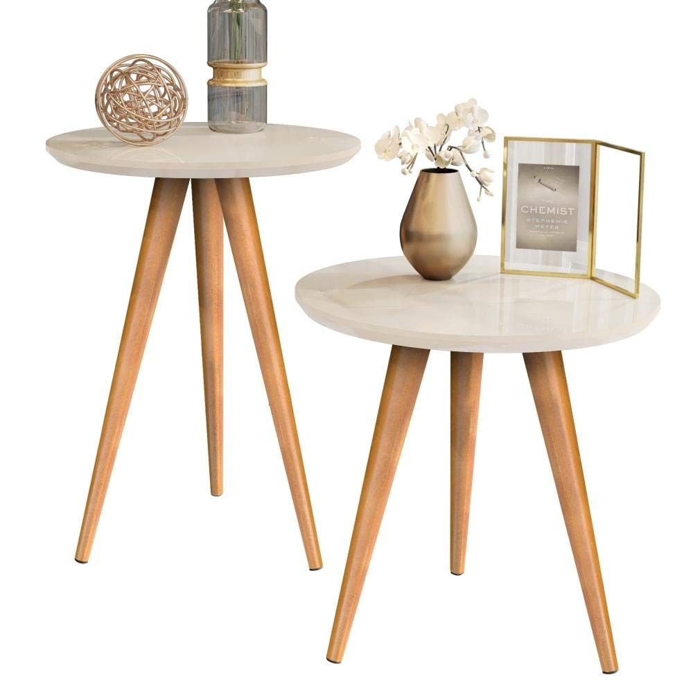 Kit Mesa Lateral e Apoio para Sofá Retrô Classic 3 Pernas - Design Off White Moderno