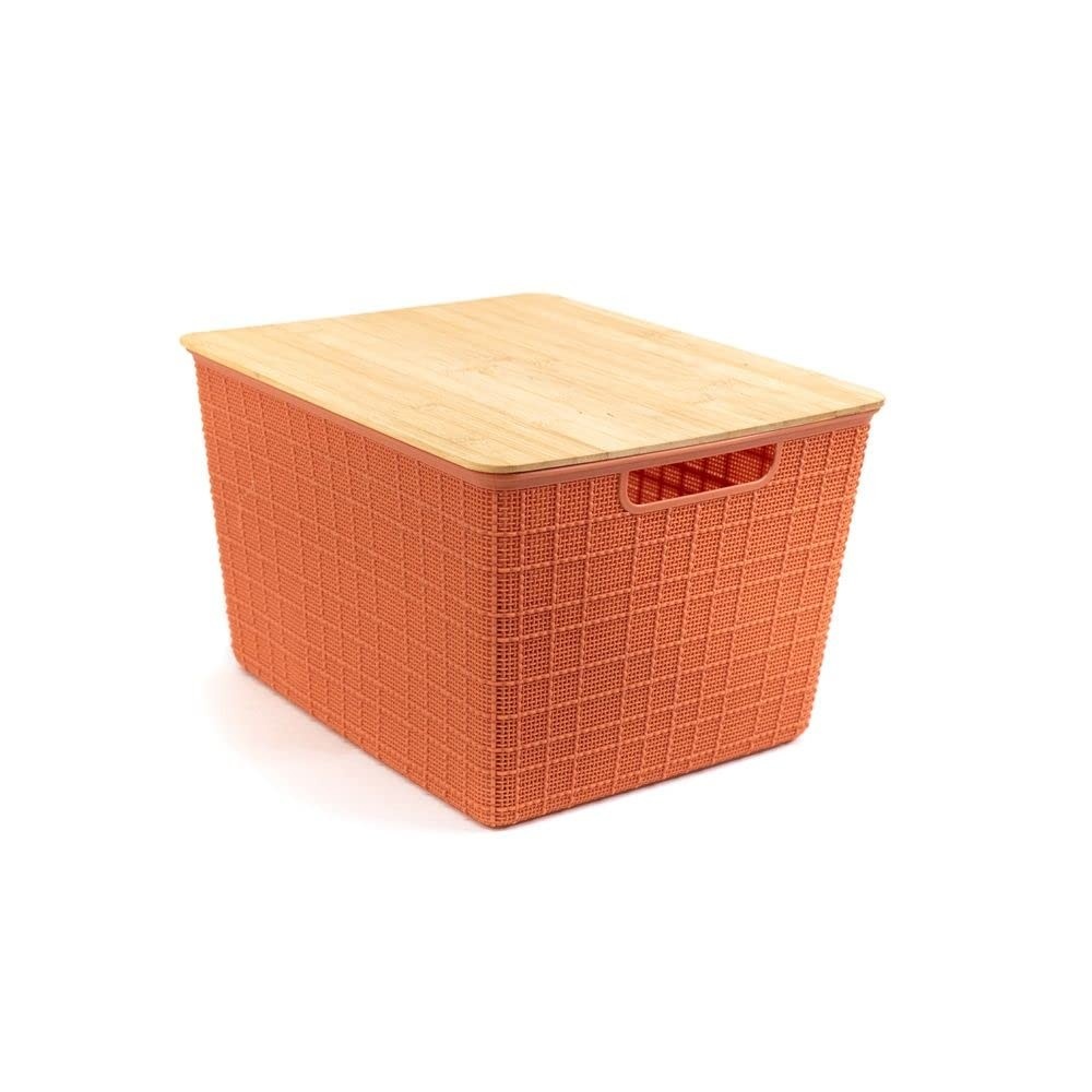 Oikos - Caixa Organizadora 18L com Tampa de Bambu Terracota - Organize com Estilo e Praticidade