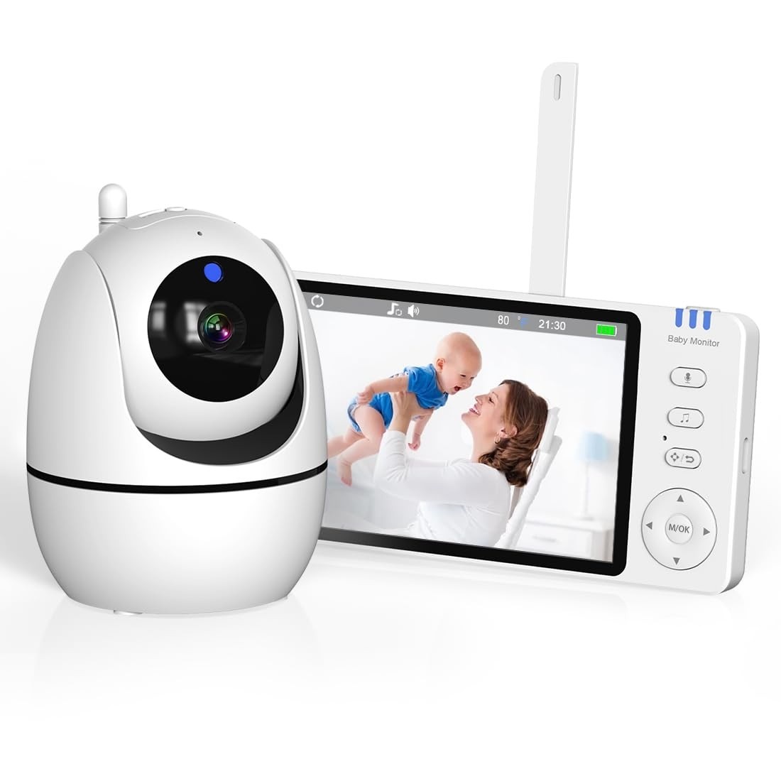 Monitor de Bebê OLANENEM 5" com Câmera 360°, Visão Noturna, Áudio Bidirecional e Bateria de 10h