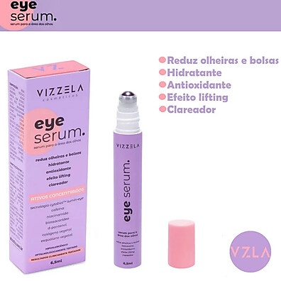 Sérum Vegano para Olheiras Vizzela Roll On 6,5ml – Combata Bolsas e Olheiras