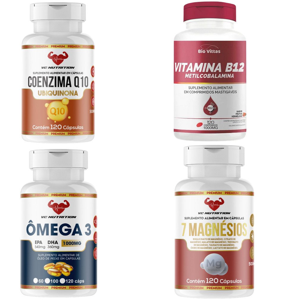Ômega 3 + B12 + CoQ10 + 7 Magnésios: Suplemento Completo