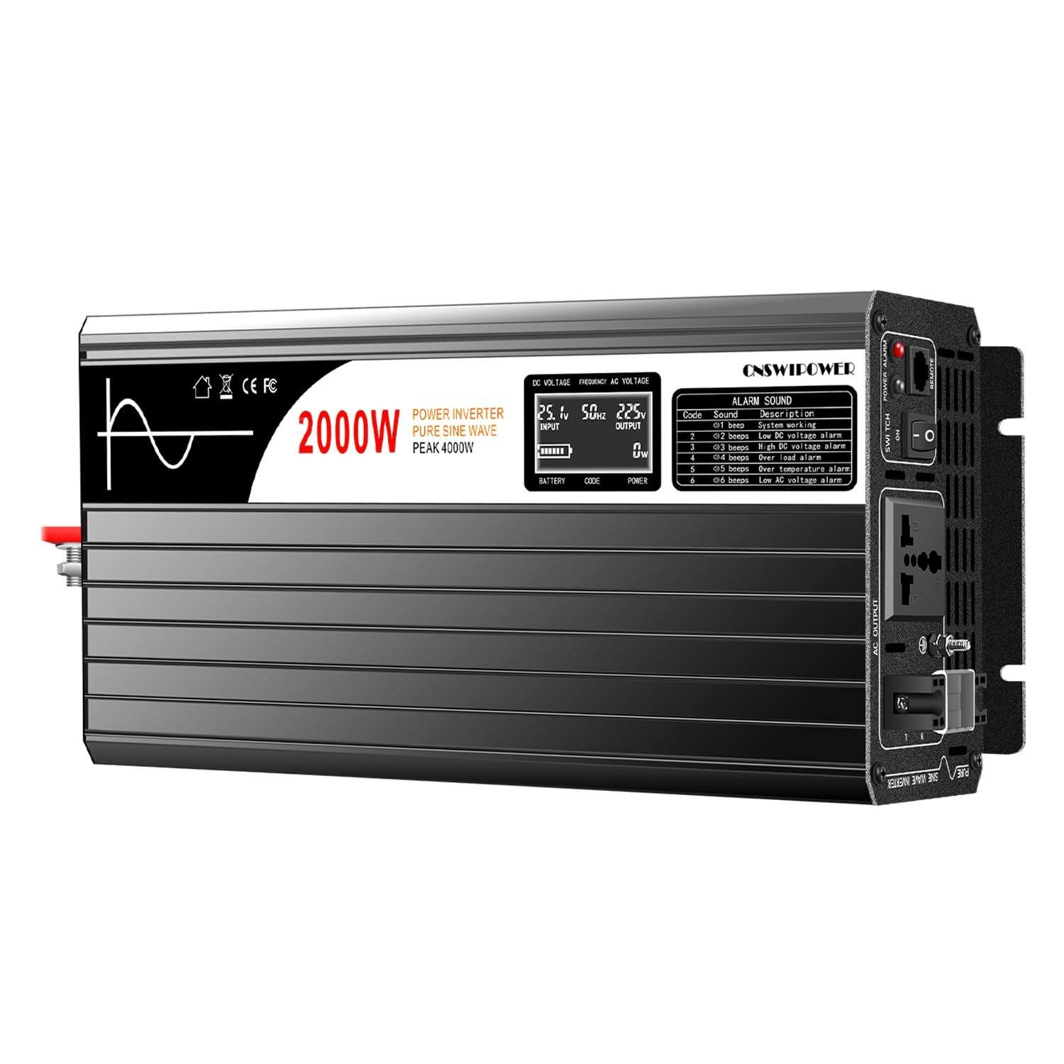 Inversor Onda Senoidal Pura Xijia 2000W 24V para 110V/120V AC - Potência Máxima 4000W para RVs e Emergências