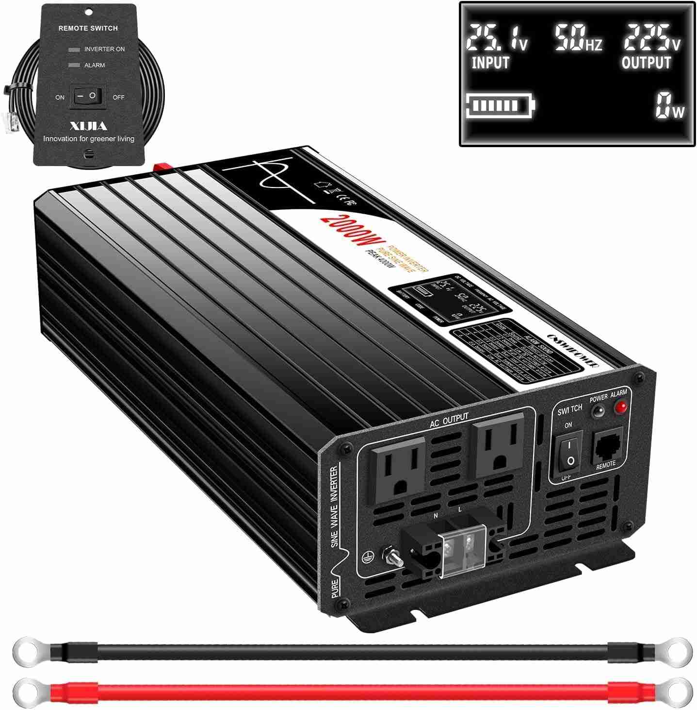 Inversor Onda Senoidal Pura Xijia 2000W 12V para 110V/120V AC - Potência Máxima 4000W
