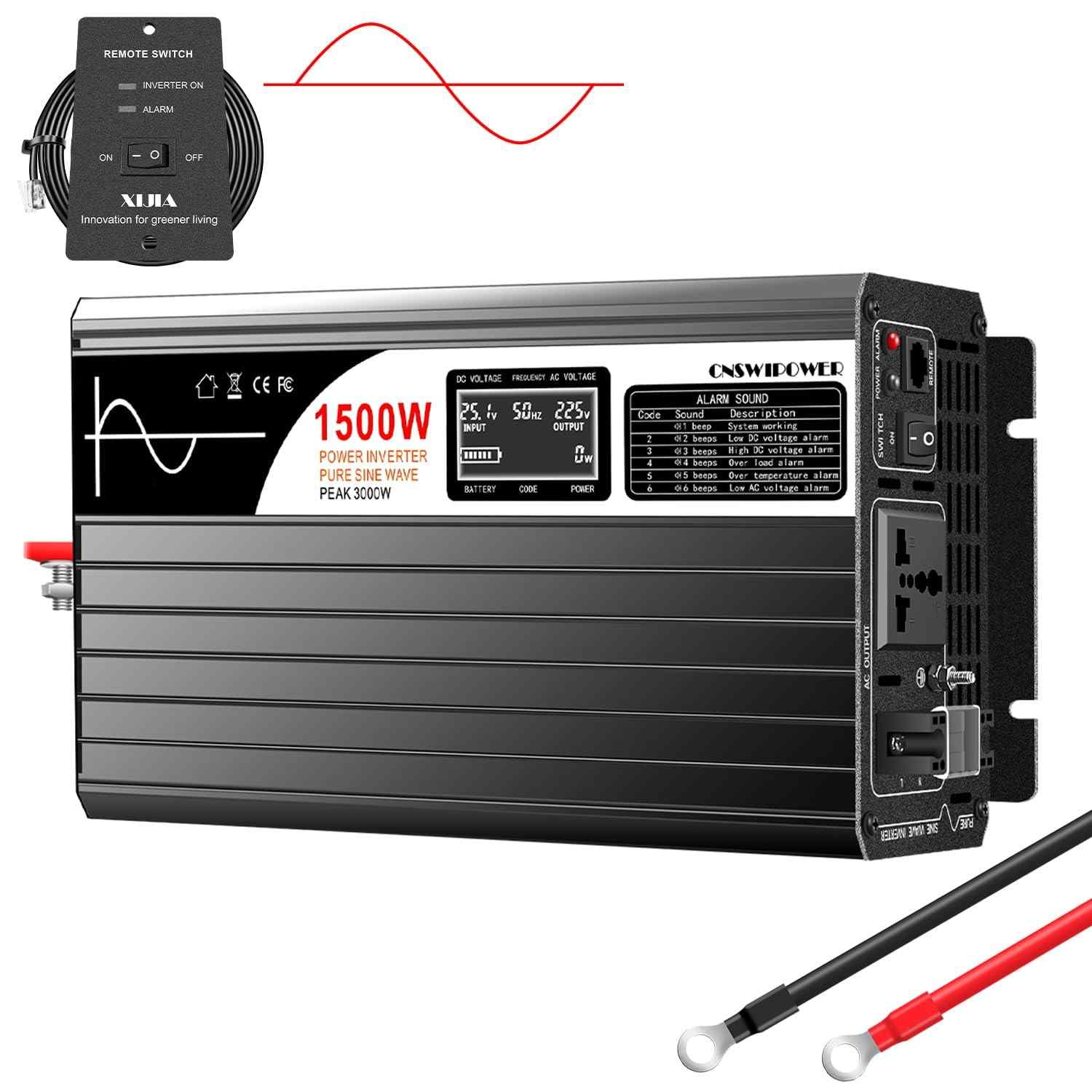 Inversor de Energia Solar Xijia 1500W - Onda Senoidal Pura 12V para 120V AC - Potência Confiável para Casa e Carro